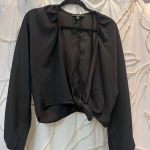 Lulu's Black Tie-Front Blouse